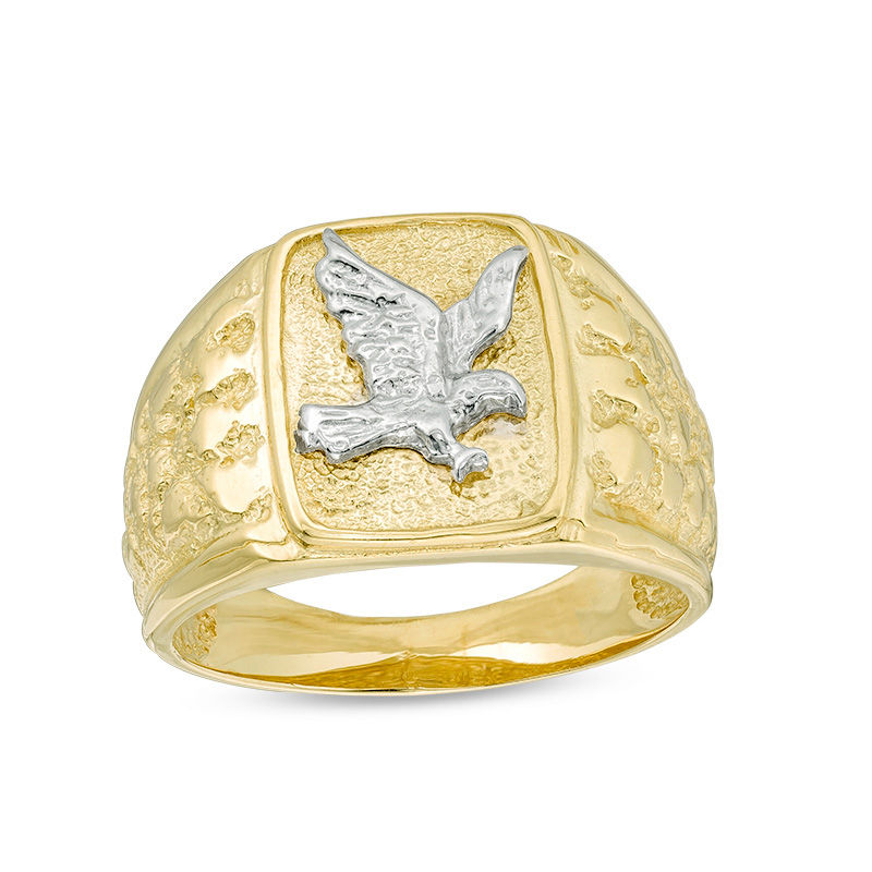 Anillo de sello rectangular de águila con grabado personalizado en oro de 10 quilates para hombre-1