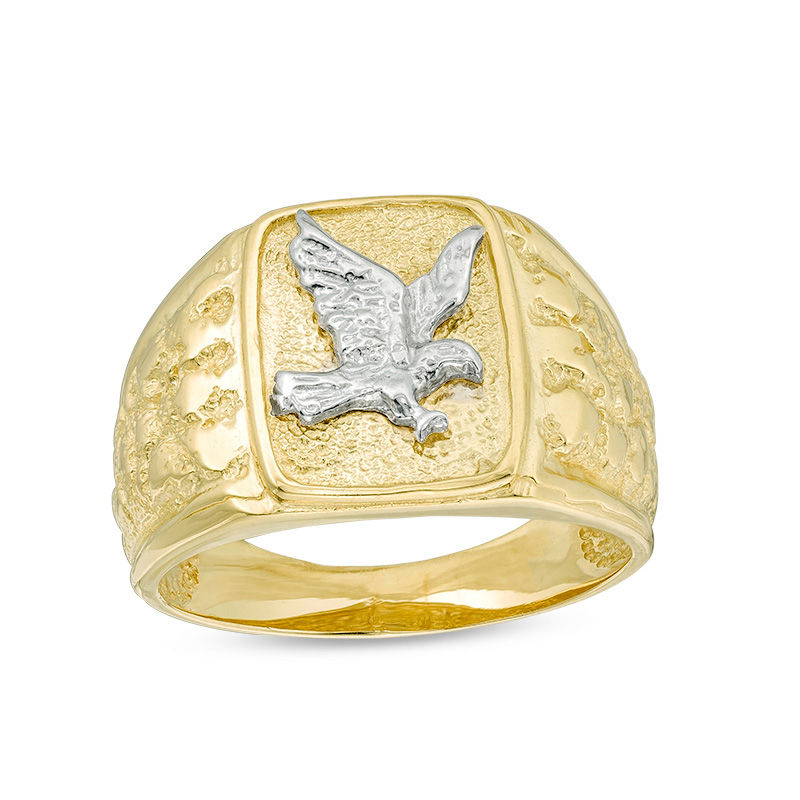 Anillo con sello rectangular de águila con grabado personalizado en oro de 10 quilates para hombres-1