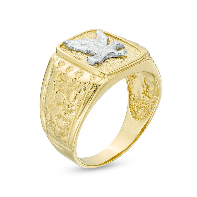 Anillo de sello rectangular de águila con grabado personalizado en oro blanco de 10 quilates para hombre-3