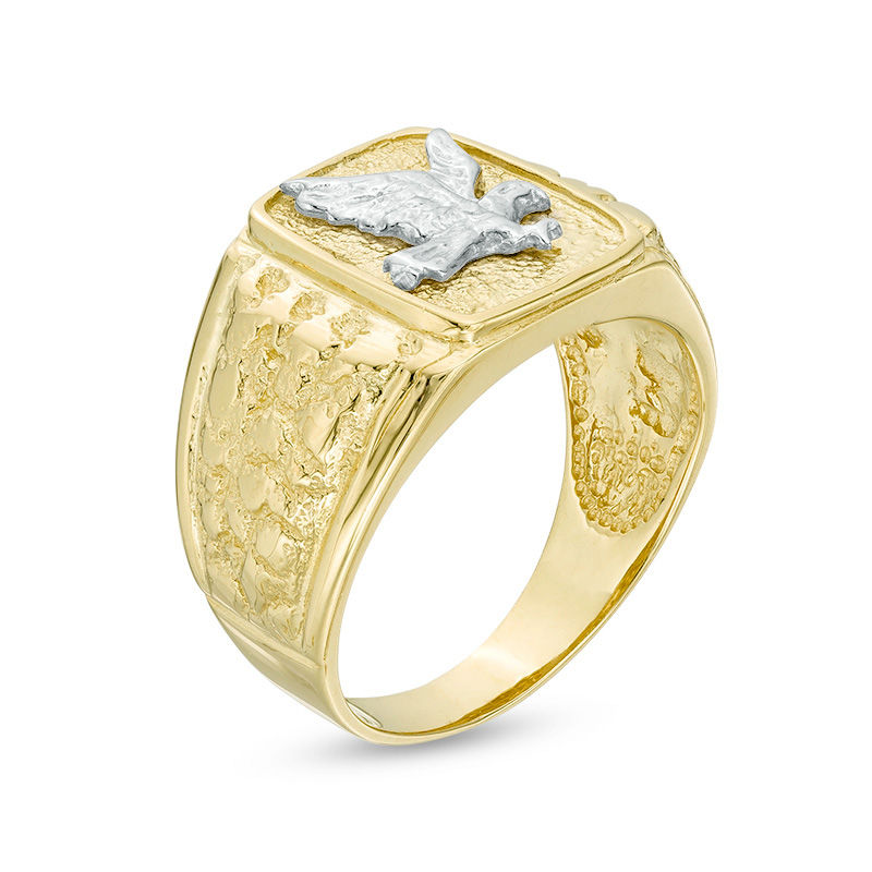 Anillo con sello rectangular de águila con grabado personalizado en oro de 10 quilates para hombres-3