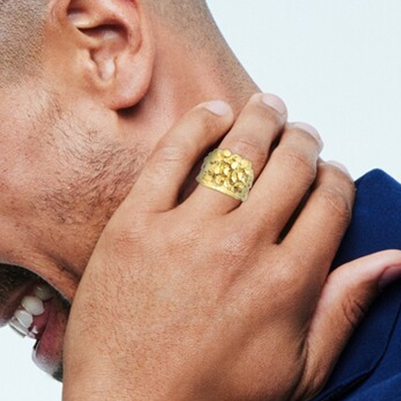 14K White Gold Custom Engraving Nugget Ring for Men-3