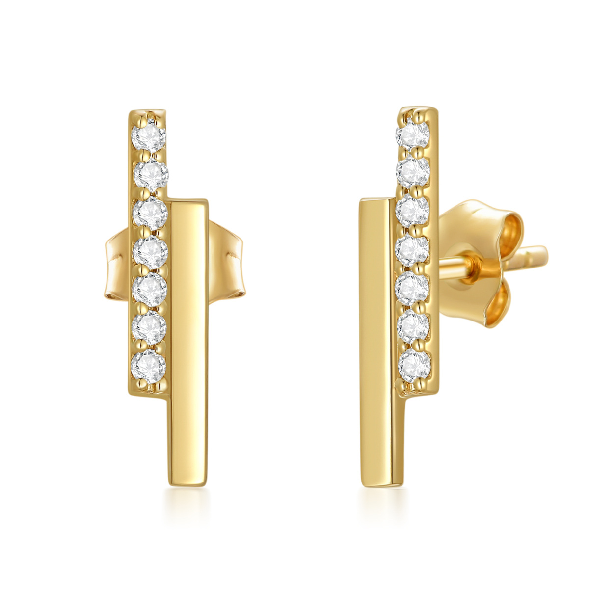 14K Gold Moissanite Bar Stud Earrings-1