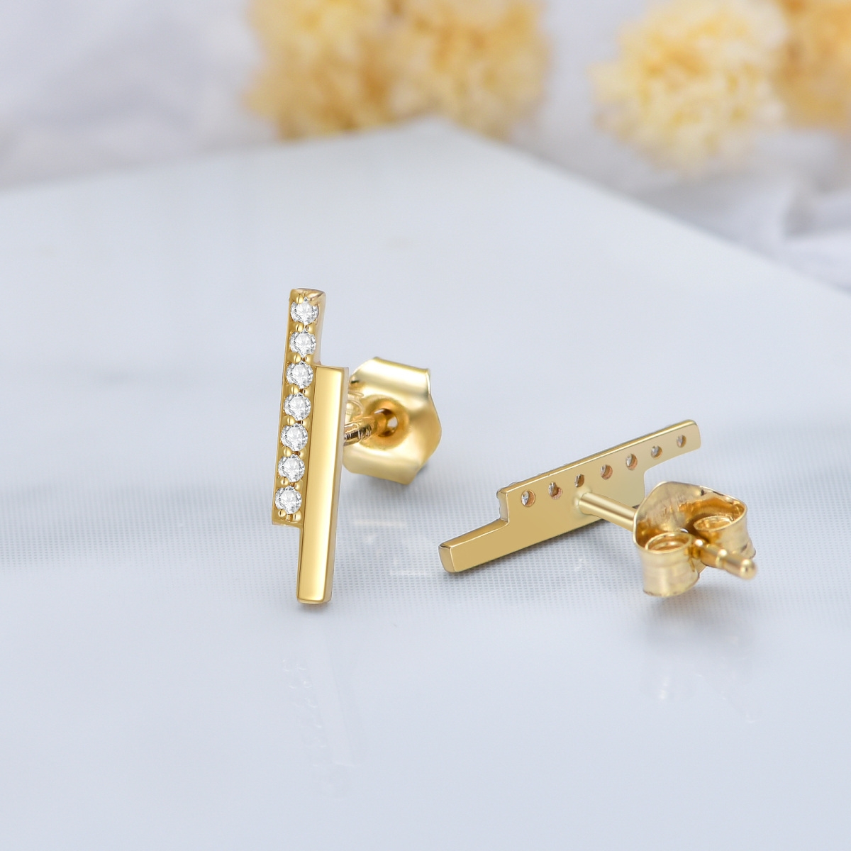 18K Gold Moissanite Bar Stud Earrings-3