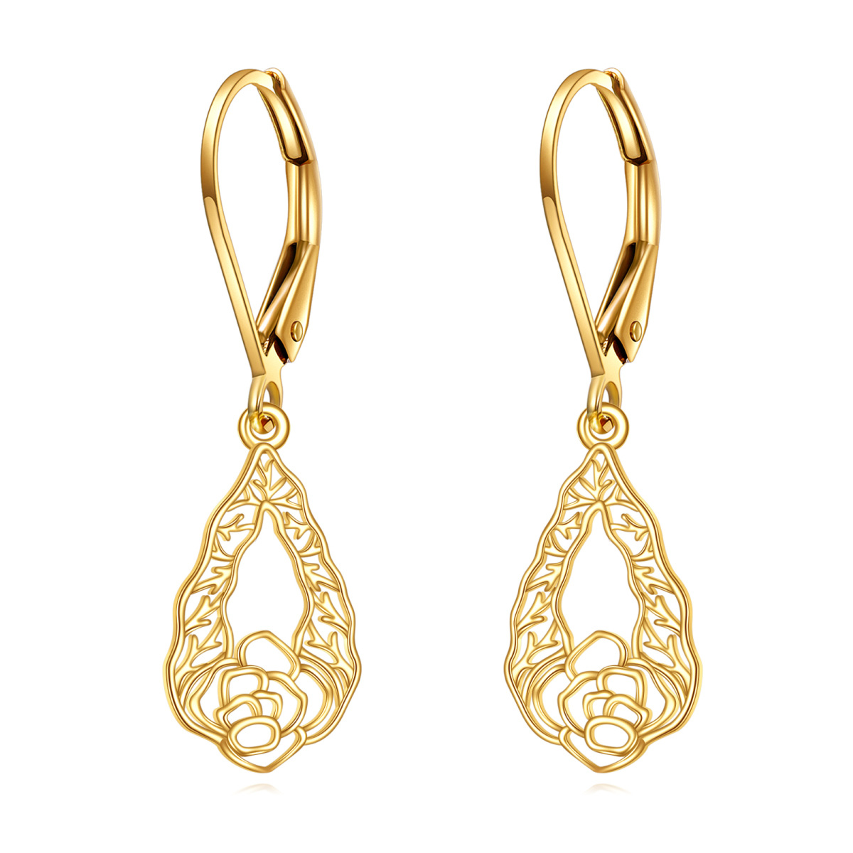 14K Gold Daffodil Drop Earrings-1