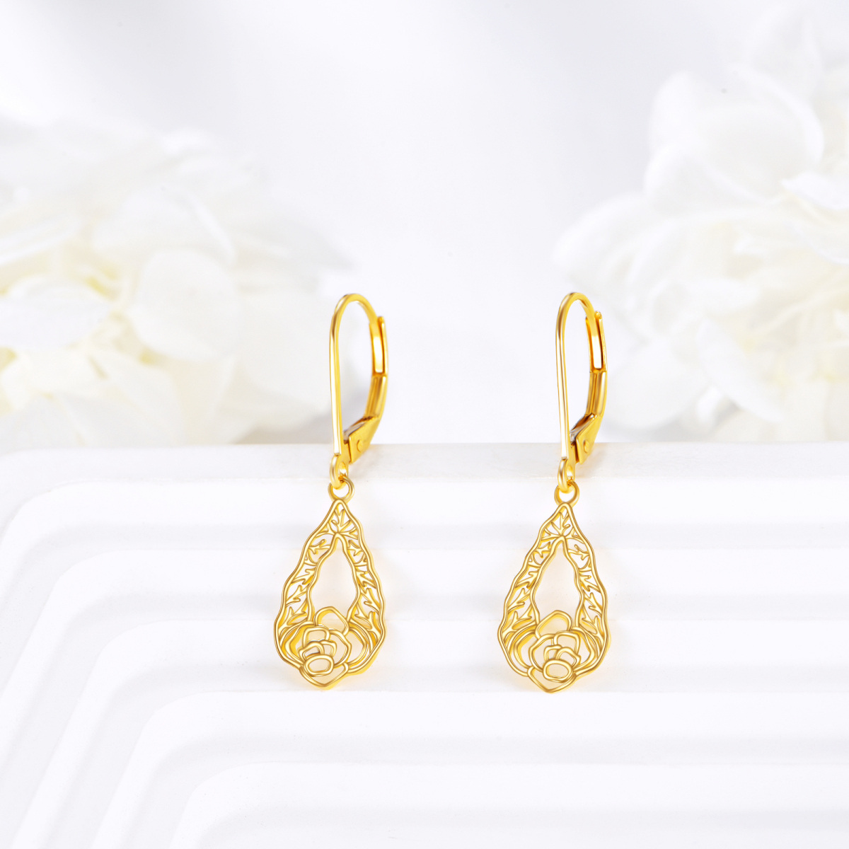 18K Gold Daffodil Drop Earrings-4