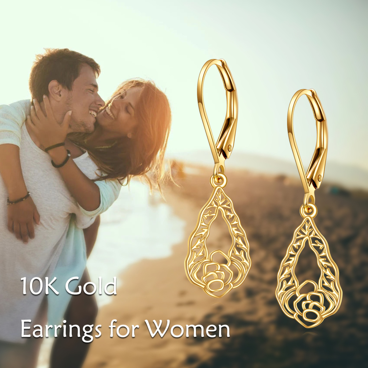 Pendientes colgantes de narciso en oro de 10 quilates-6