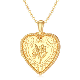 10K Gold Daffodil & Heart Personalized Photo Locket Necklace-25