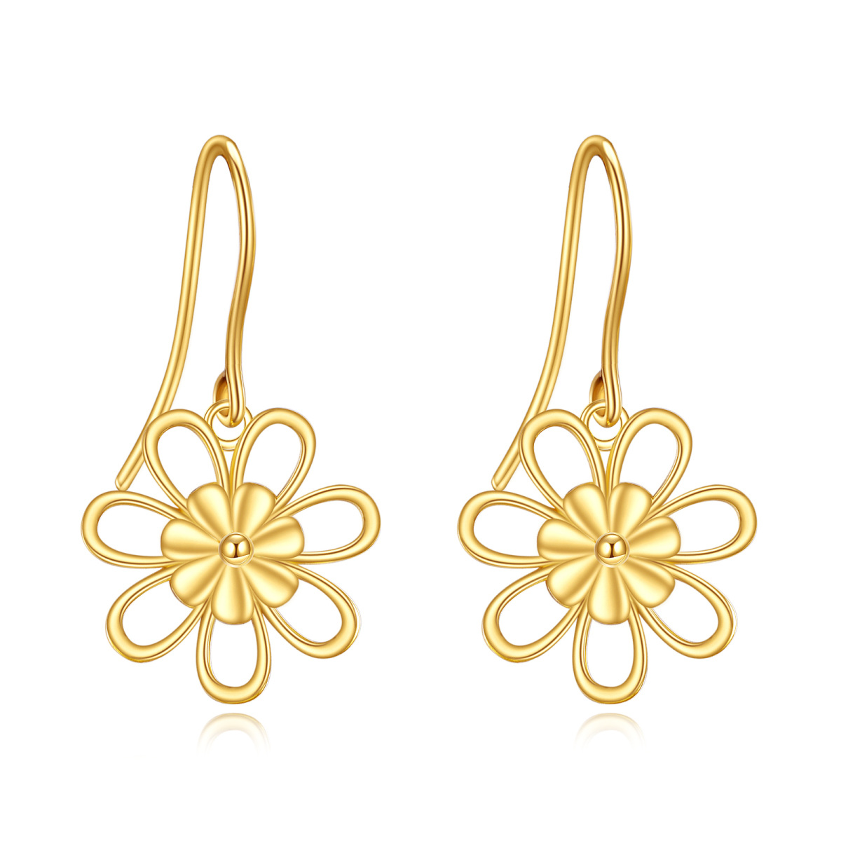 10K Gold Daisy Drop Earrings-1