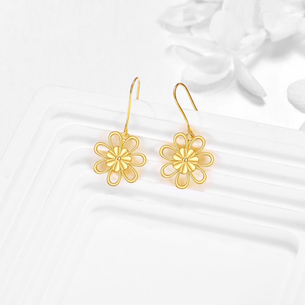 18K Gold Daisy Drop Earrings-3