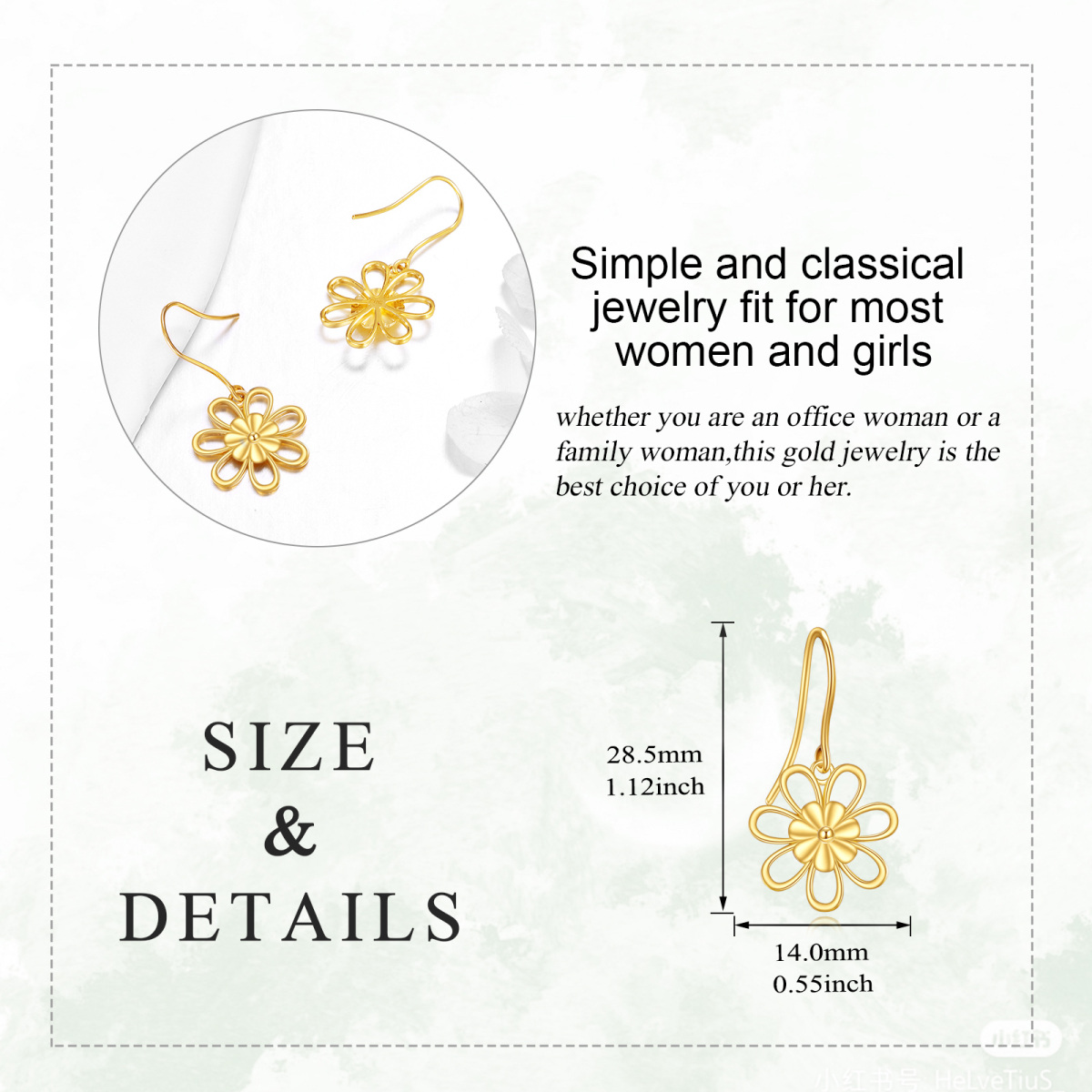 10K Gold Daisy Drop Earrings-5