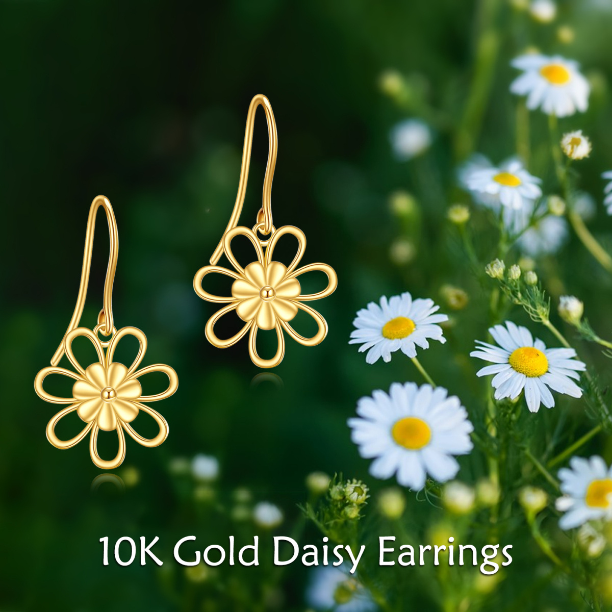 10K Gold Daisy Drop Earrings-6