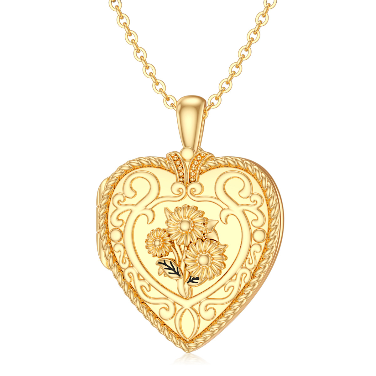 10K Gold Daisy & Heart Personalized Photo Locket Necklace-1