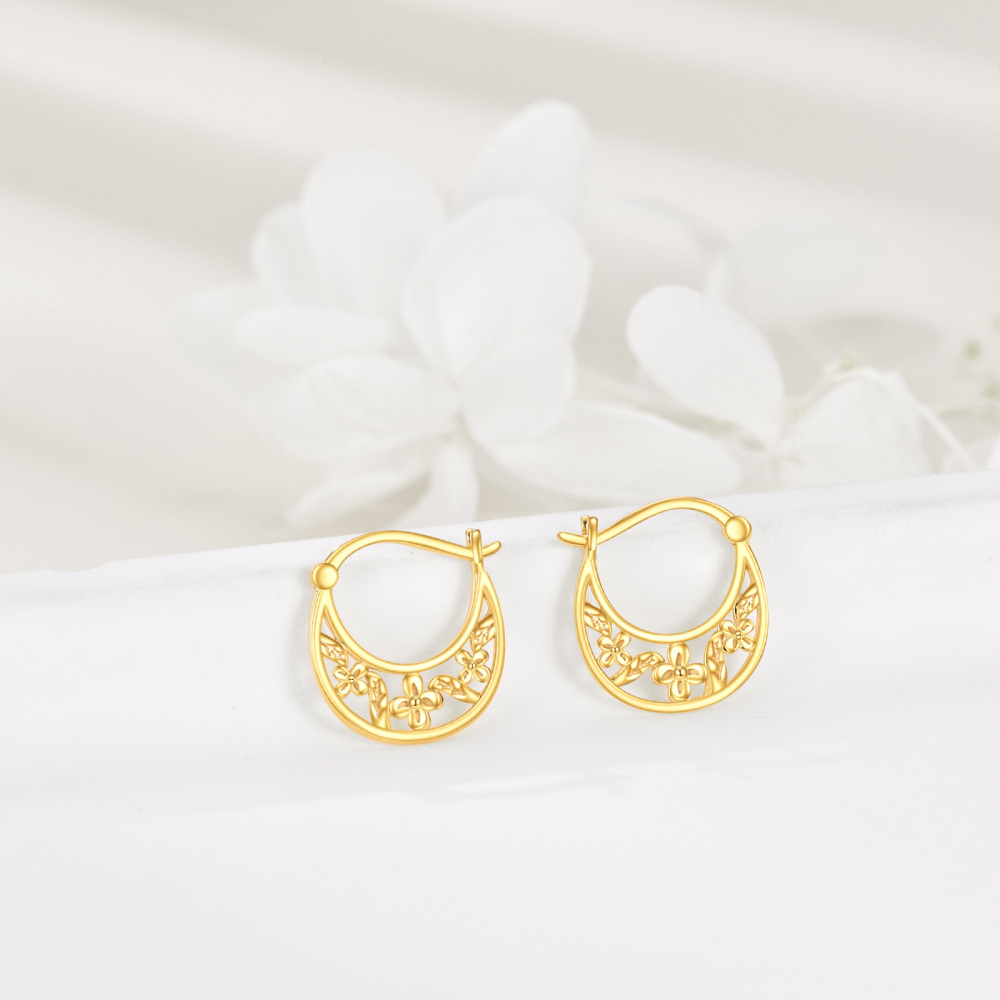 10K Gold Daisy Hoop Earrings-3