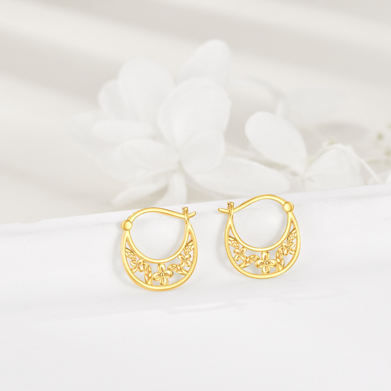 10K White Gold Daisy Hoop Earrings-3