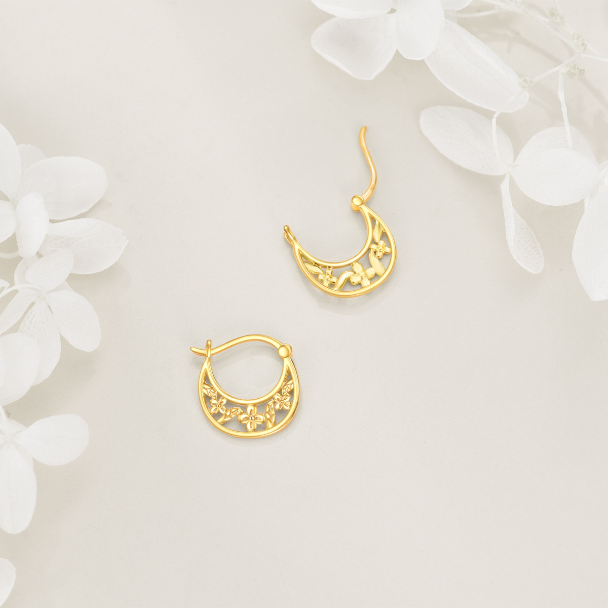 18K Gold Daisy Hoop Earrings-4