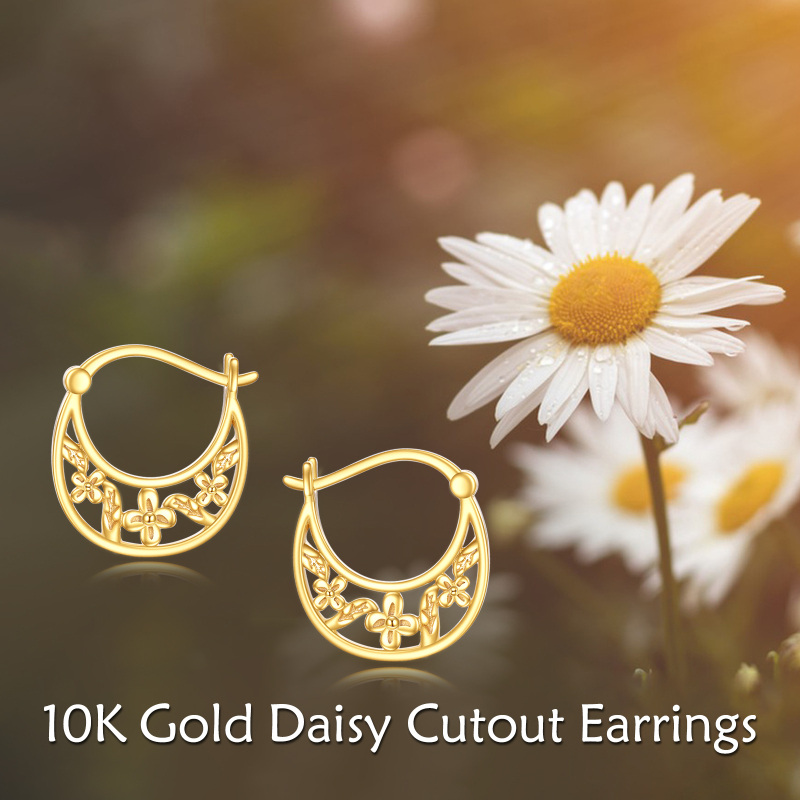 10K White Gold Daisy Hoop Earrings-6