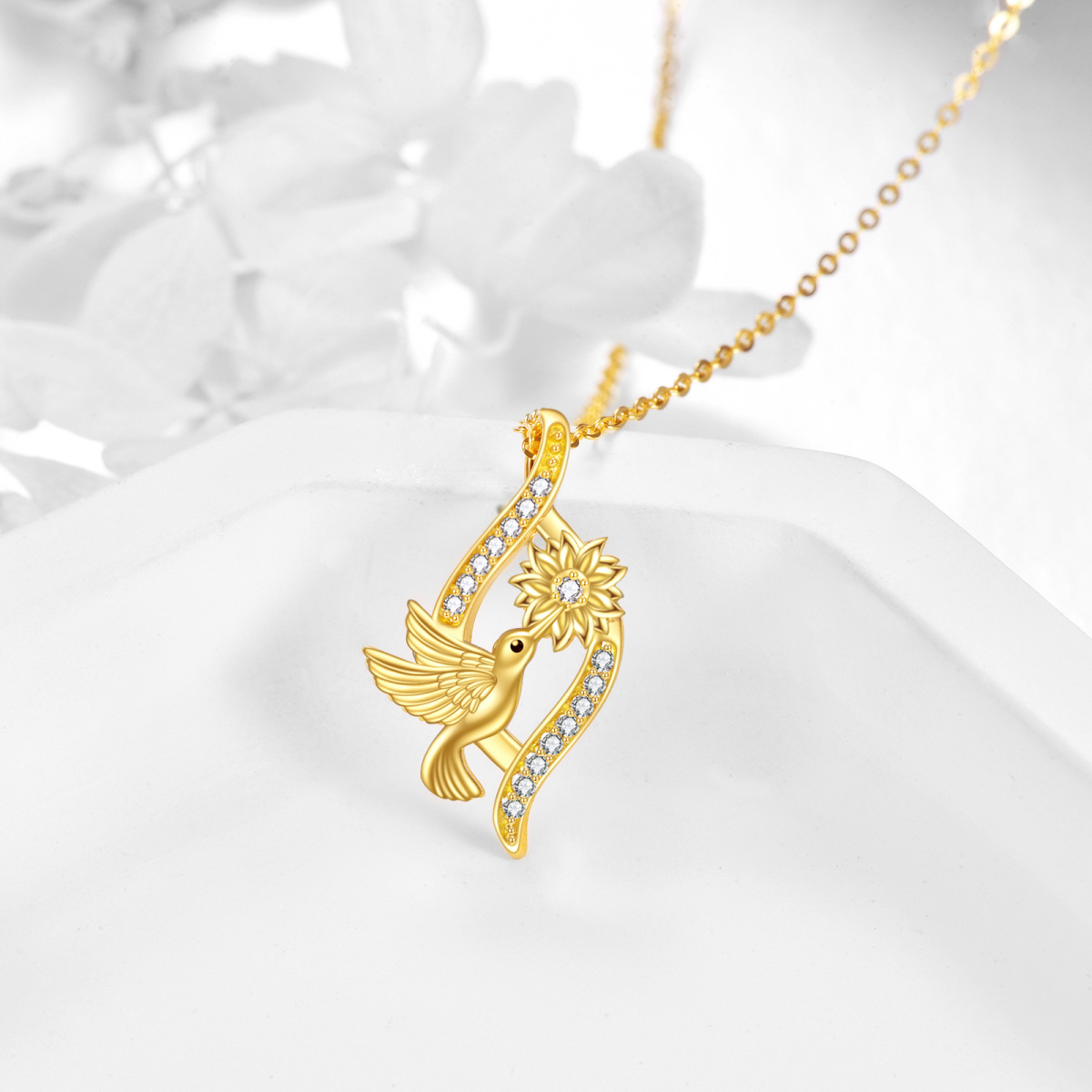 10K Gold Diamond Hummingbird & Infinity Symbol Pendant Necklace-3