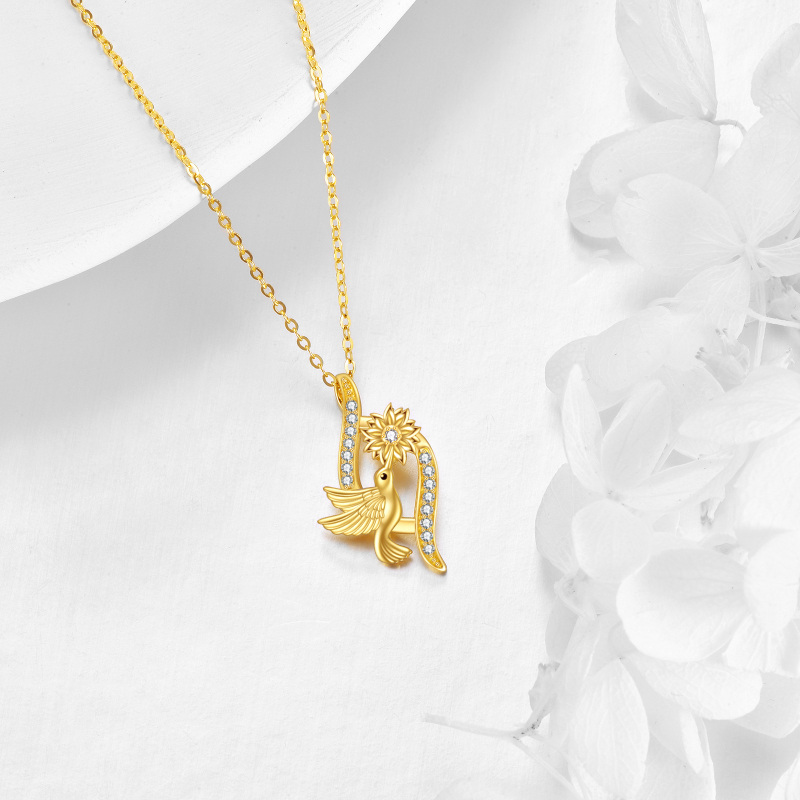 Colar com pendente de símbolo do infinito e colibri em ouro 10K e diamante-4