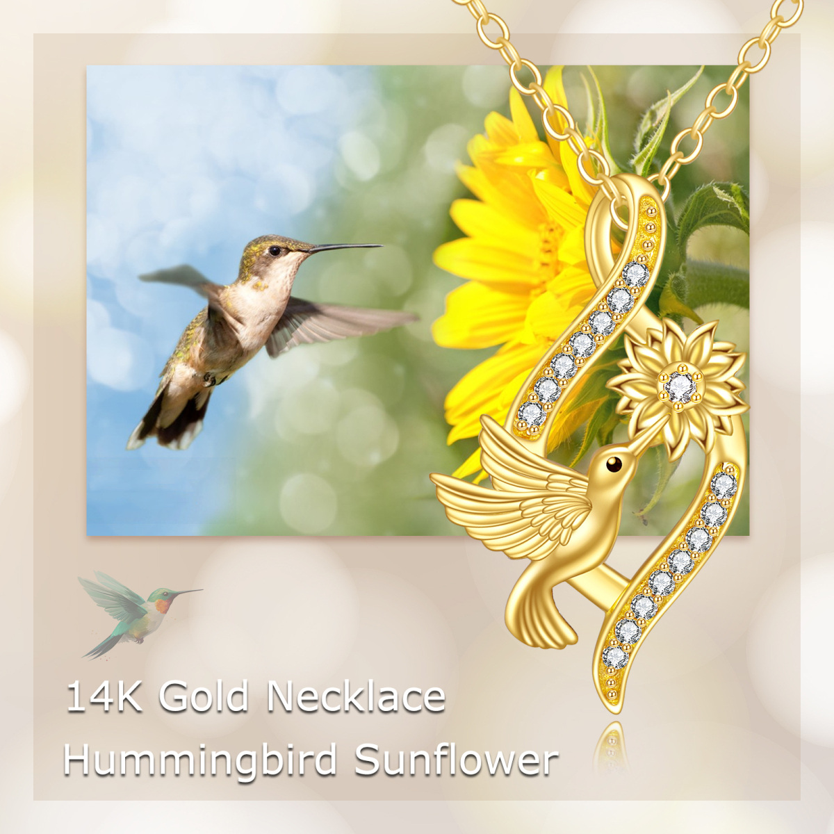 10K Gold Diamond Hummingbird & Infinity Symbol Pendant Necklace-5