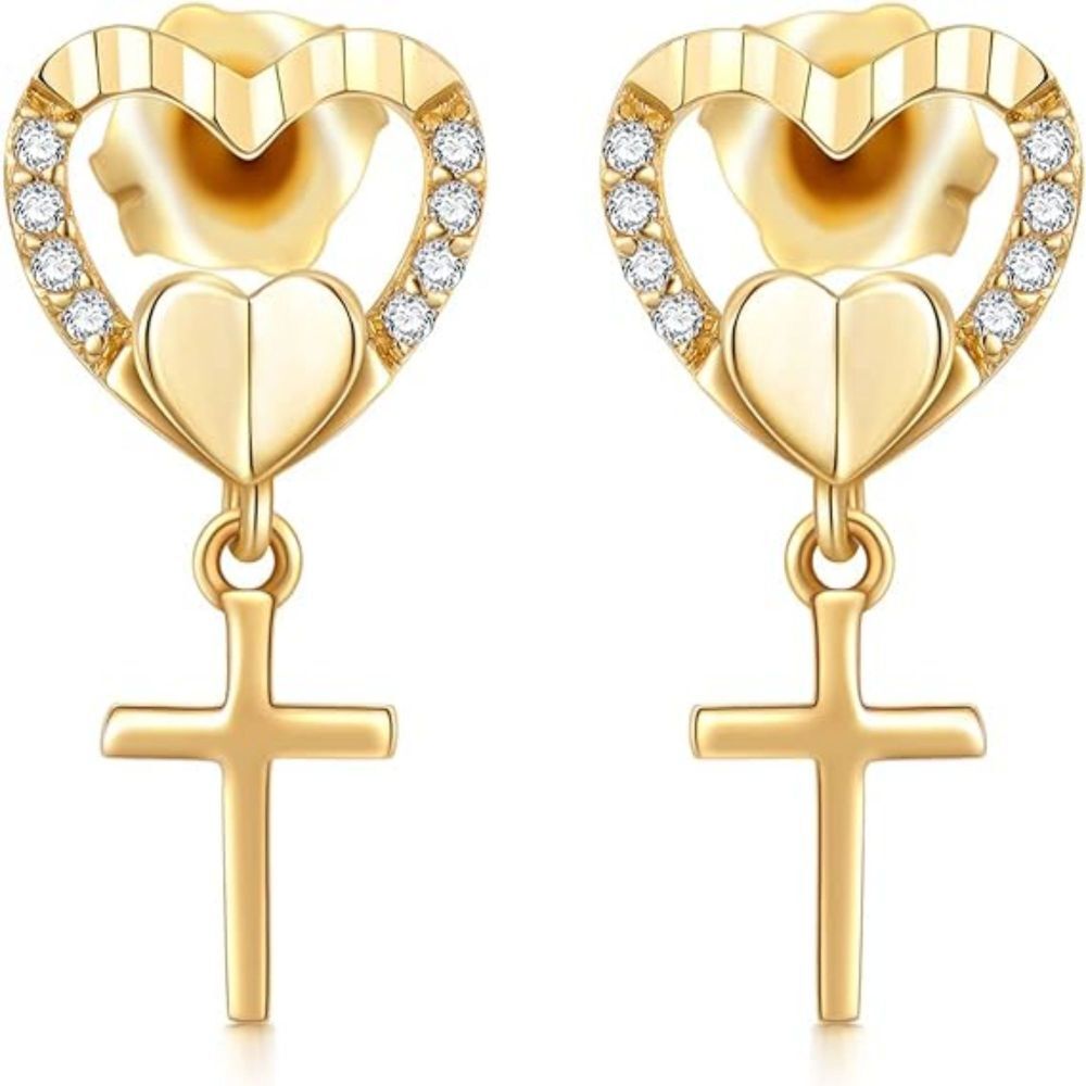 Pendientes de oro de 10 quilates con diamantes y moissanita en forma de corazón-1