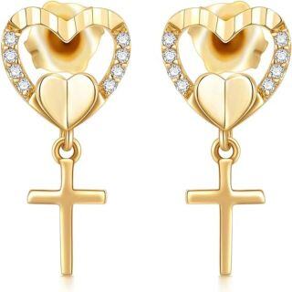 10K Gold Diamond & Moissanite Heart Stud Earrings-4