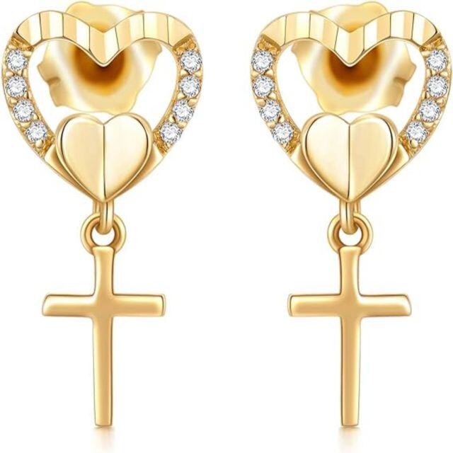 Pendientes de oro de 10 quilates con diamantes y moissanita en forma de corazón