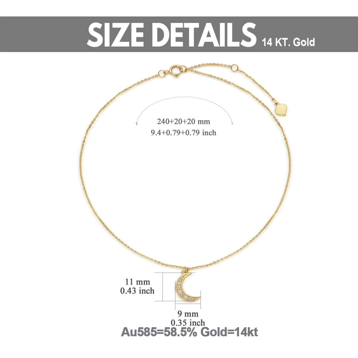 10K Gold Diamond Moon Single Layer Anklet-5