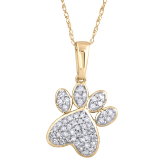 10K Gold Diamond Paw Pendant Necklace-1
