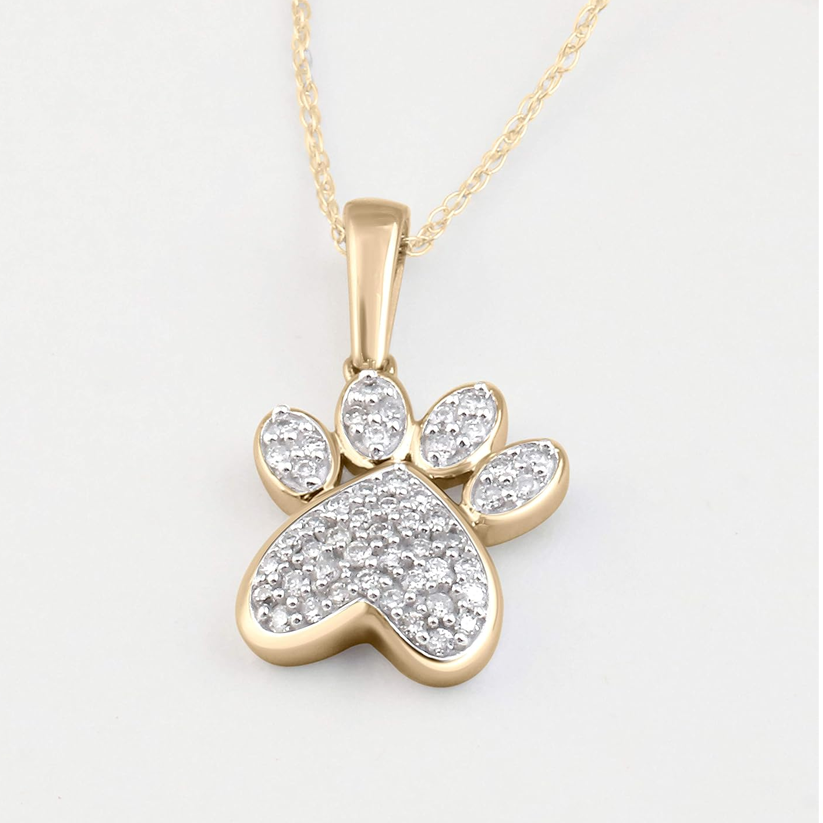 Colar com pendente de pata de diamante em ouro 10K-3