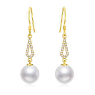 10K Gold Diamond & Pearl Drop Earrings-21