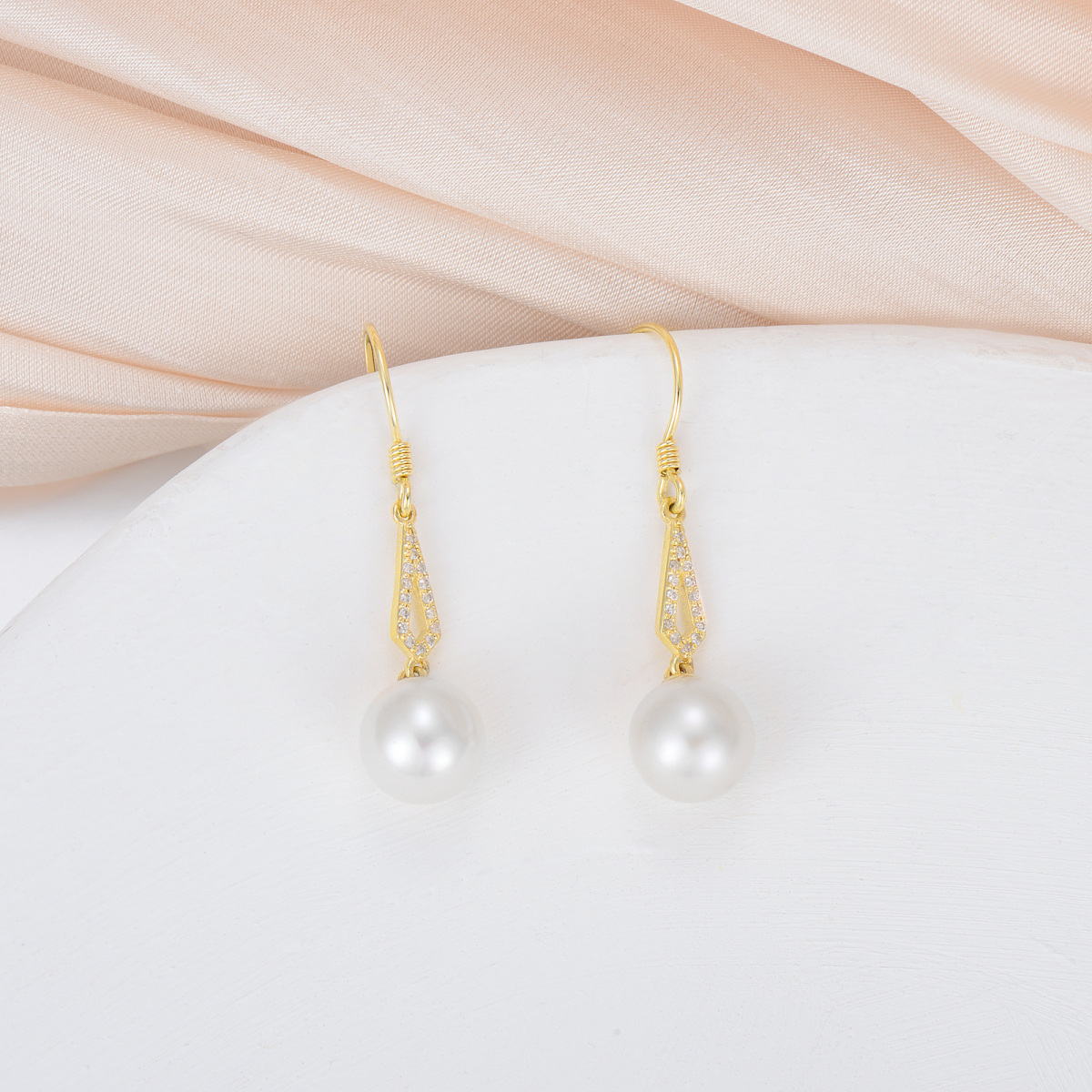 10K Gold Diamond & Pearl Drop Earrings-3