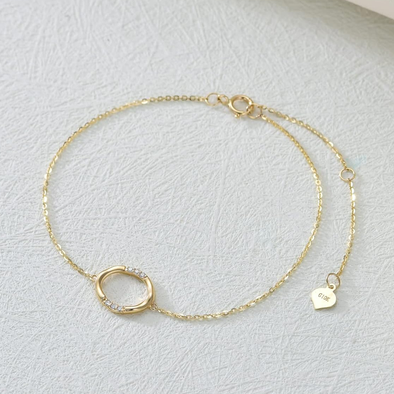 9K Gold Diamond Round Charm Bracelet-2