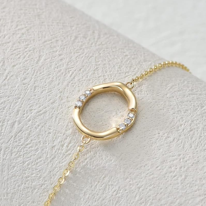 9K Gold Diamond Round Charm Bracelet-3