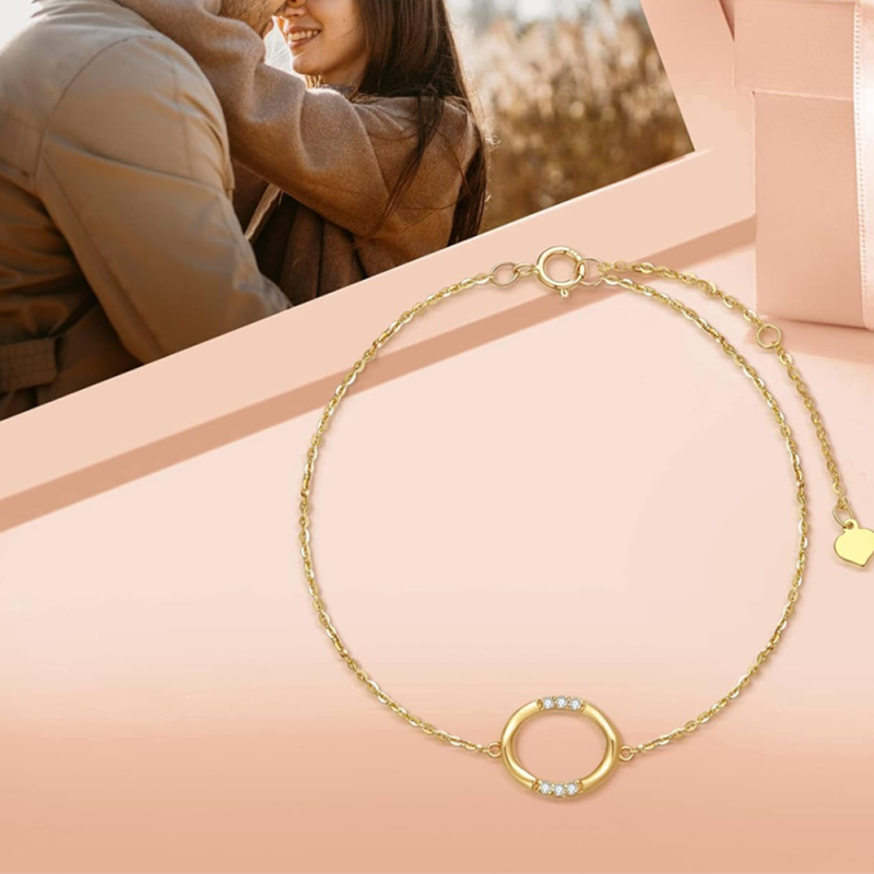 9K Gold Diamond Round Charm Bracelet-4