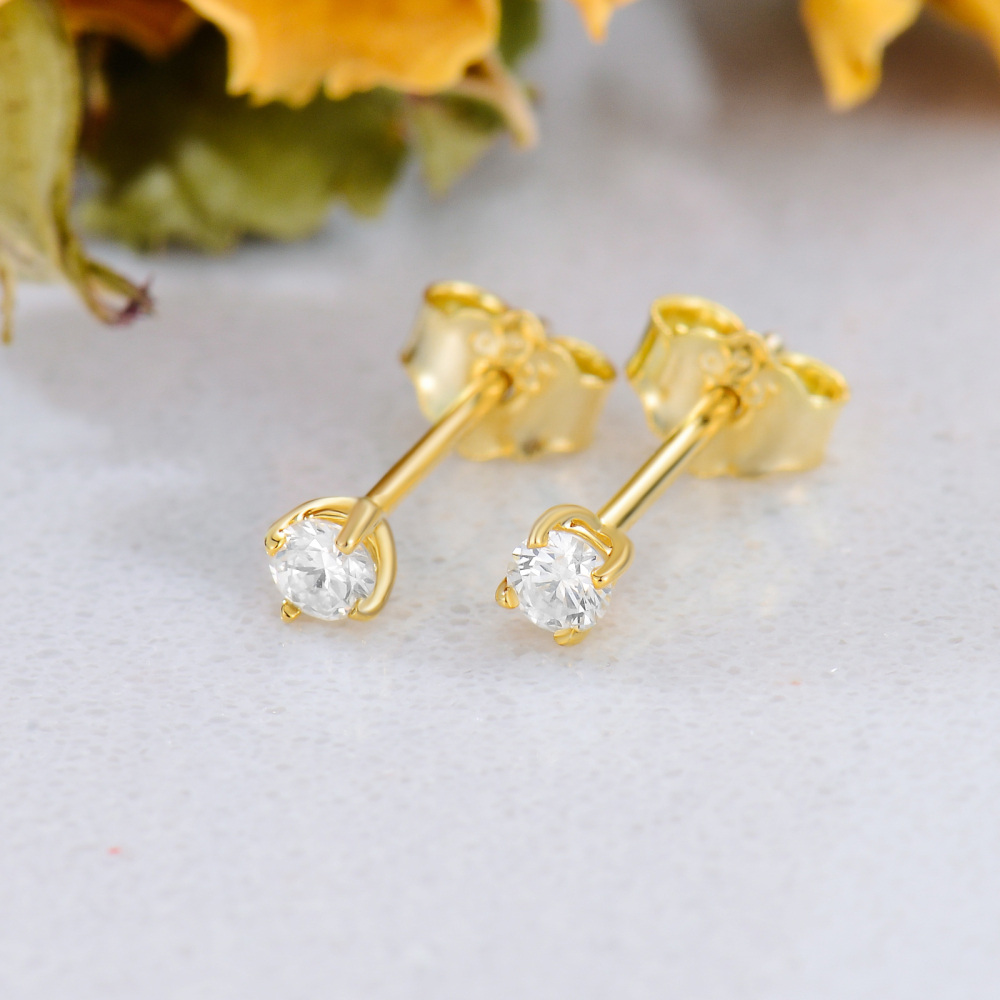 10K Gold Diamond Round Stud Earrings-3