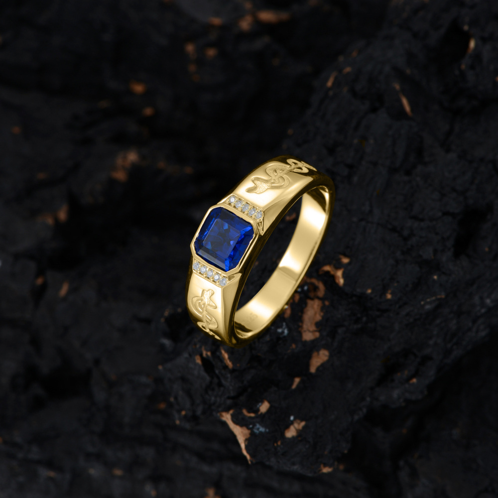 10K Gold Dollars Symbol Personalized Birthstone Ring-3