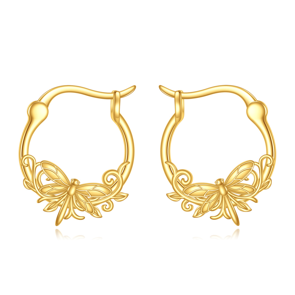 10K Gold Dragonfly Hoop Earrings-1