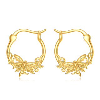 10K Gold Dragonfly Hoop Earrings-3