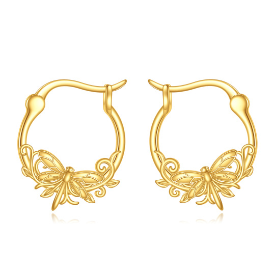 10K Gold Dragonfly Hoop Earrings