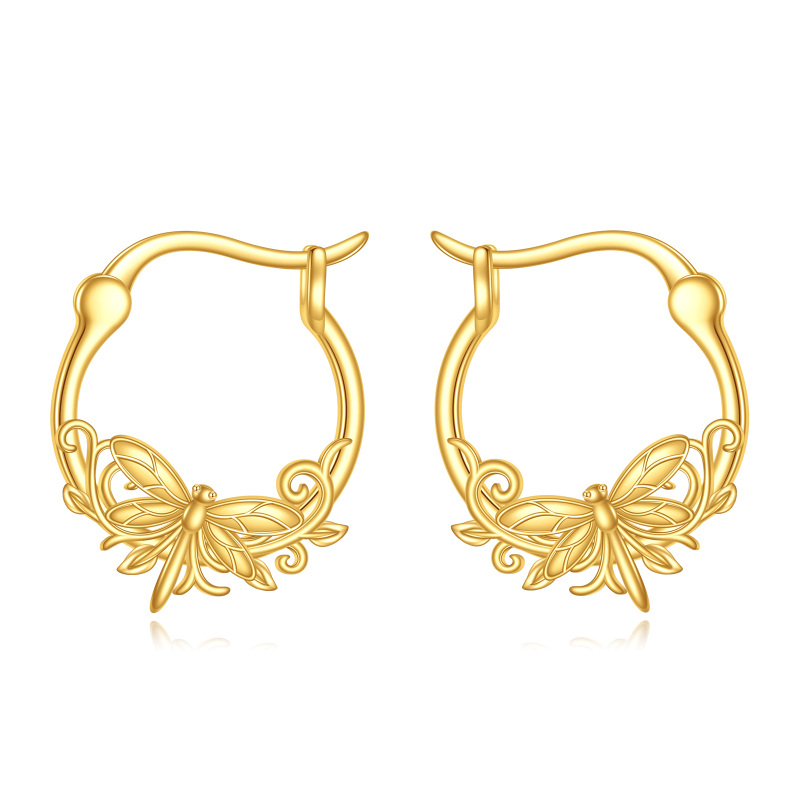10K Gold Dragonfly Hoop Earrings-1