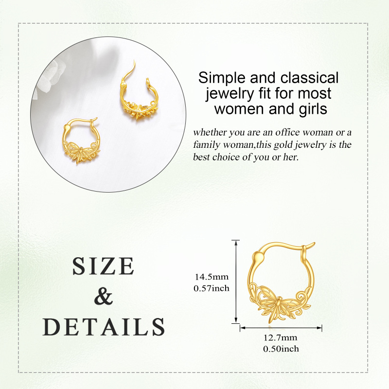 10K Gold Dragonfly Hoop Earrings-5