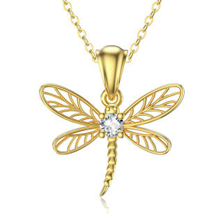 10K Gold Cubic Zirconia Dragonfly Pendant Necklace-26