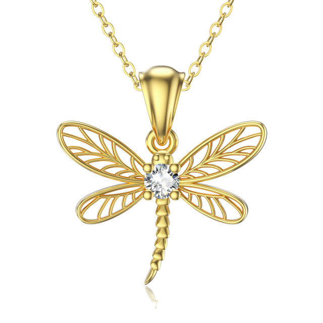 10K Gold Cubic Zirconia Dragonfly Pendant Necklace-4