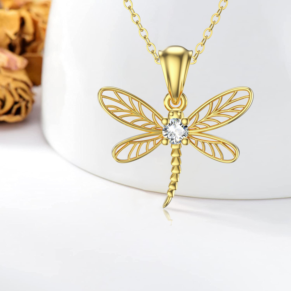 10K Gold Cubic Zirconia Dragonfly Pendant Necklace-4
