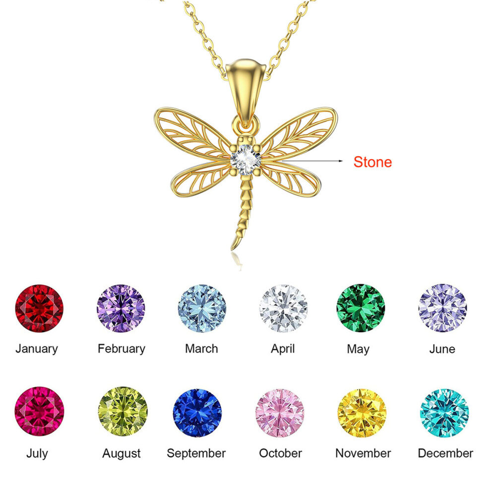 10K Gold Cubic Zirconia Dragonfly Pendant Necklace-5