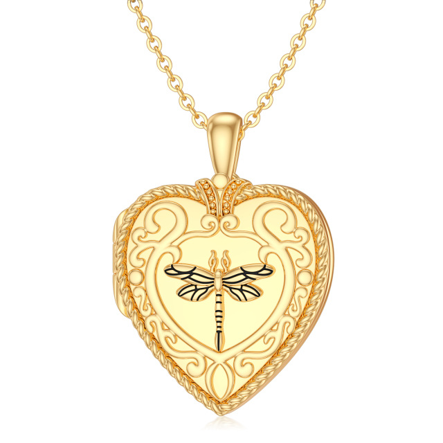 10K Gold Dragonfly & Personalized Photo Pendant Necklace-3