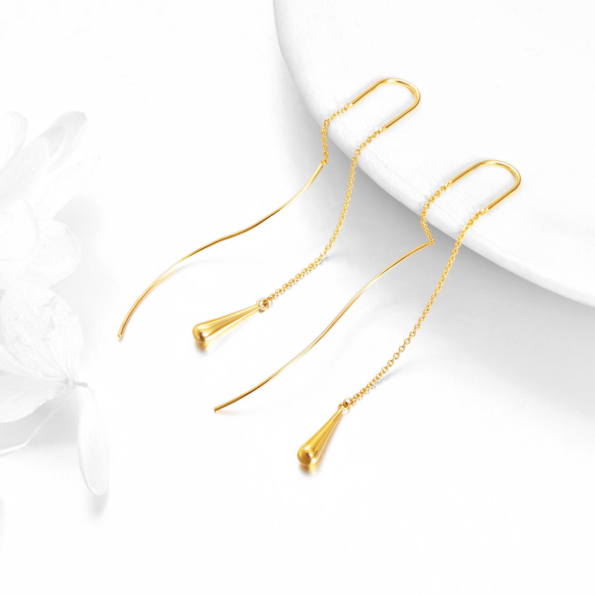 10K Gold Drop Shape Drop Earrings-3