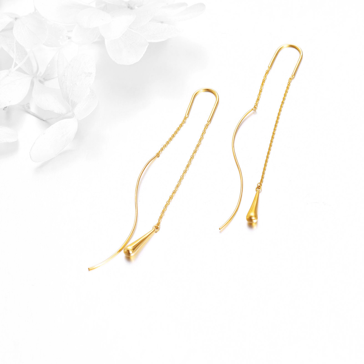 10K Gold Drop Shape Drop Earrings-4