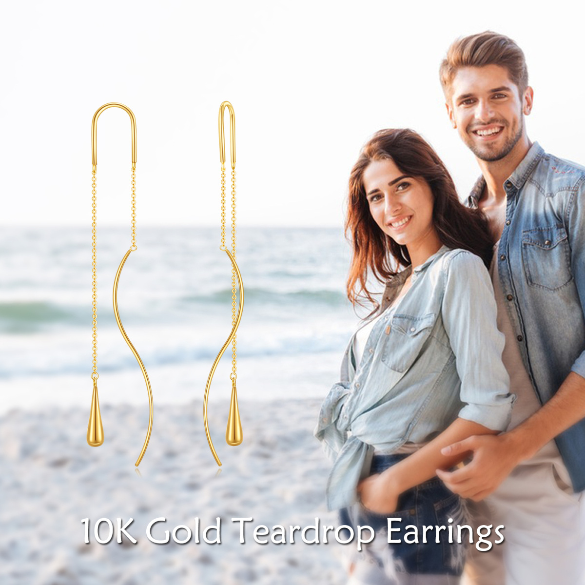 10K Gold Drop Shape Drop Earrings-6