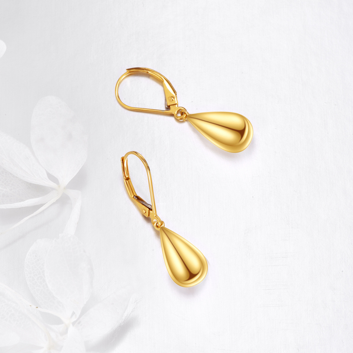 10K Gold Drop Shape Drop Earrings for Women-3